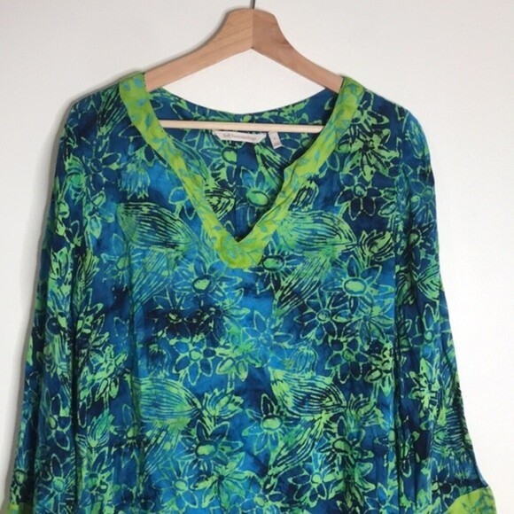 Soft Surroundings Anaisha tunic Blue lime green floral tie dye size small - Picture 4 of 12